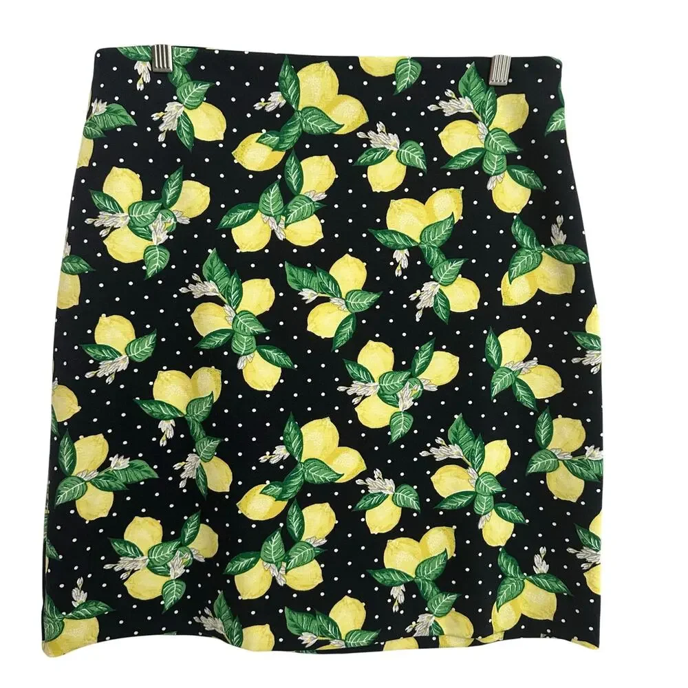 Talbots Navy Lemon Print Straight‎ Stretch Knit Skirt 10P Classic Summer Staple